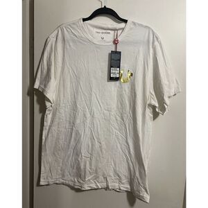 True Religion Mens White Short Sleeve T-shirt Gold Metalic Buddha Size XL NWT